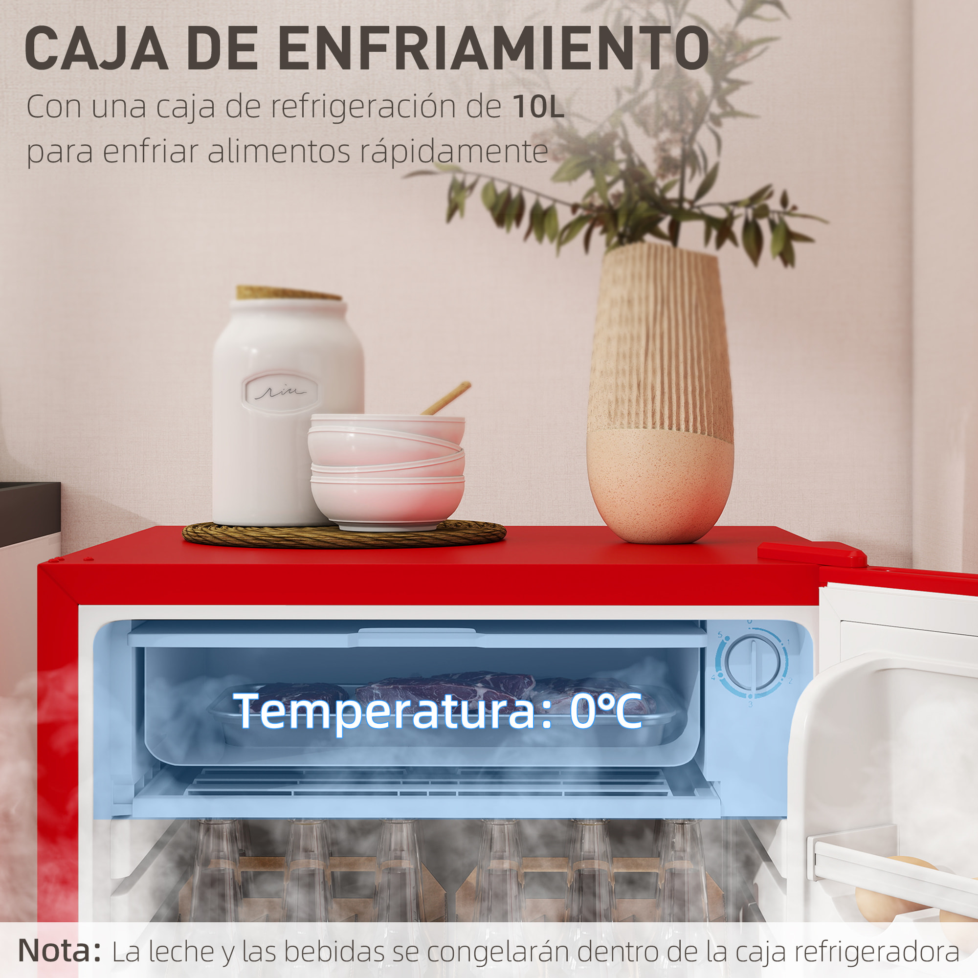 Nevera Pequeña 91 L con Congelador, Mini Frigorífico Silenciosa, Frigorífico Pequeño Bajo Encimera con Temperatura Regulable 5 Niveles, Puerta Reversible y Estantes Ajustables, Rojo