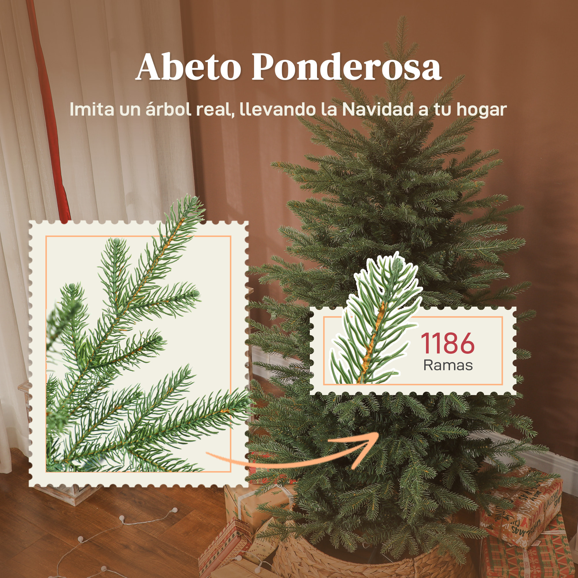 Árbol de Navidad Artificial 150 cm, Árbol de Navidad con 1186 Ramas Densas, Soporte Metálico Plegable, Fácil Montaje, para Salón, Interior, Verde