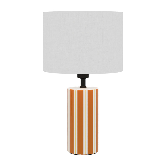 Lampe à Poser Hopper - Céramique Orange & Abat-jour Lin