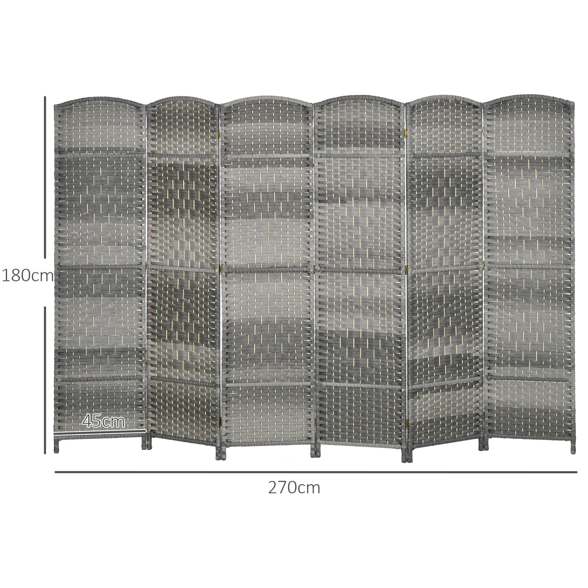 Paravent intérieur 6 panneaux pliables en bois séparateur de pièce style bohème tissé gris