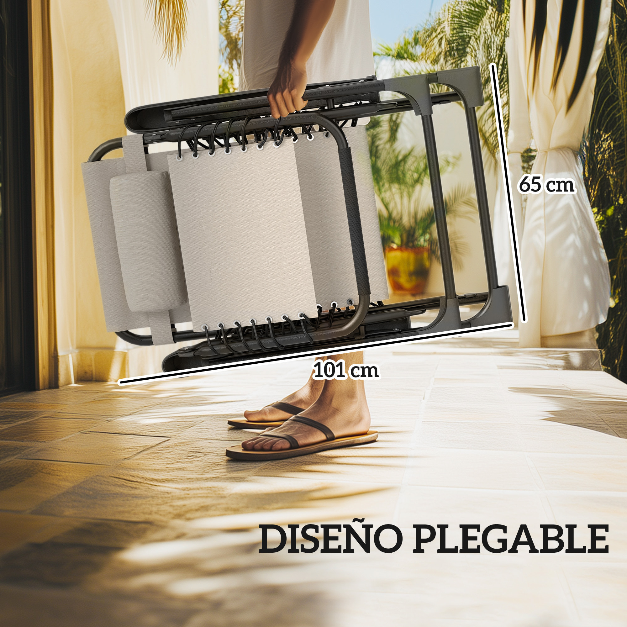 Set de 2 Tumbonas Jardín Exterior Plegables con Mesa Auxiliar Portavasos Tumbonas de Gravedad Cero con Respaldo Ajustable Reposabrazos Extraá­ble para Patio Piscina Terraza Exterior Beige