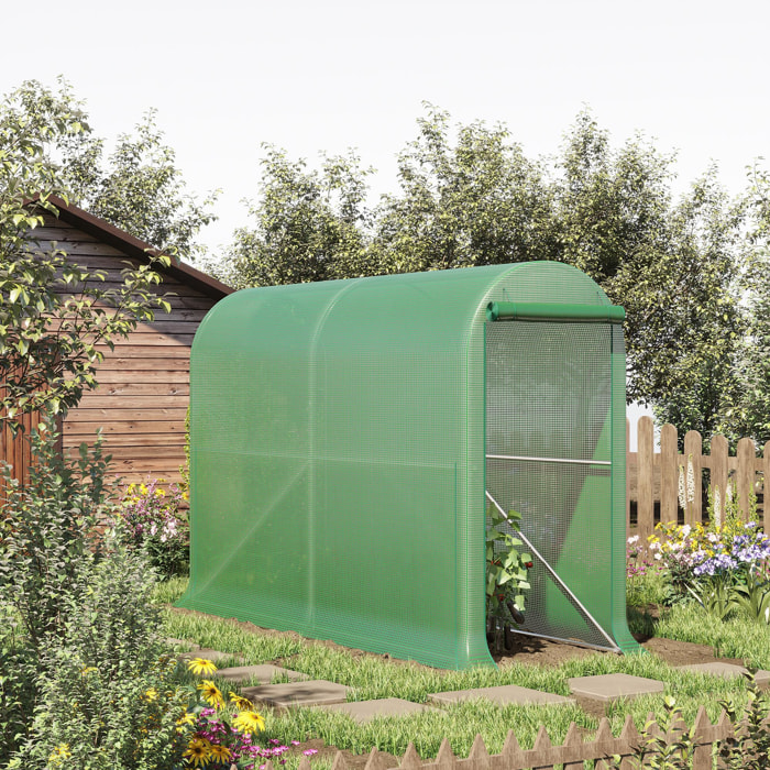 Serre de jardin serre à tomates dim. 3L x 1l x 2H m porte zippée déroulante 2 fenêtres latérales enroulables acier PE haute densité vert