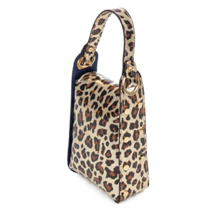 Alviano bolso de mano mujer. Piel auténtica Gamuza con estampado animal print leopardo lacada brillante.