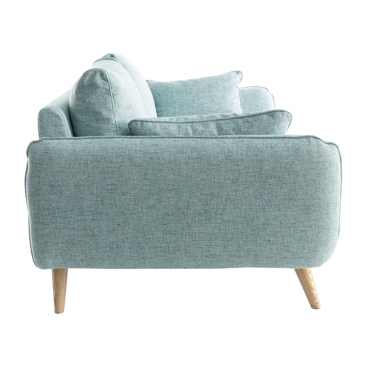 Canapé scandinave 3 places en tissu bleu glacier et bois clair CREEP
