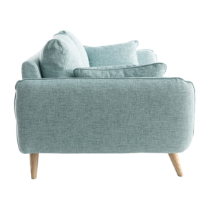 Canapé scandinave 3 places en tissu bleu glacier et bois clair CREEP