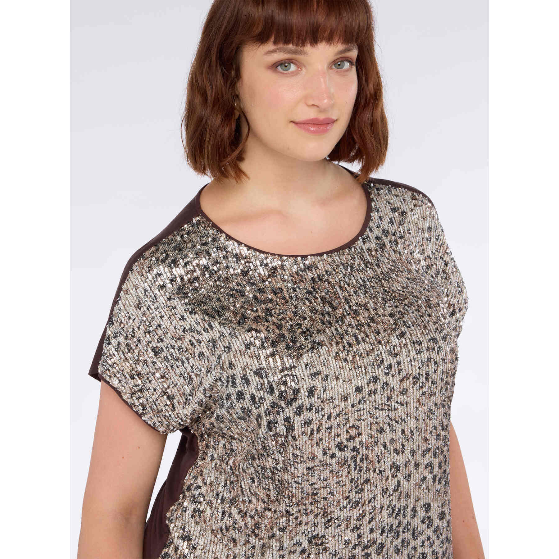 Fiorella Rubino - T-shirt bimaterica con paillettes - Bordeaux