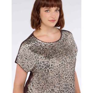 Fiorella Rubino - T-shirt bimaterica con paillettes - Bordeaux