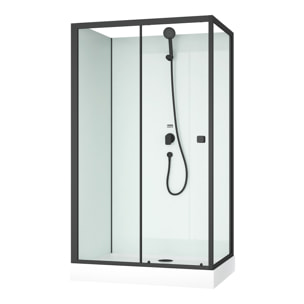 Cabine de douche rectangulaire 110x80x197 cm - Porte coulissante - Fonds Blancs & Profilés Noir Mat