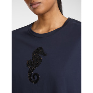 Elena Mirò - T-shirt cotone con paillettes - Blu