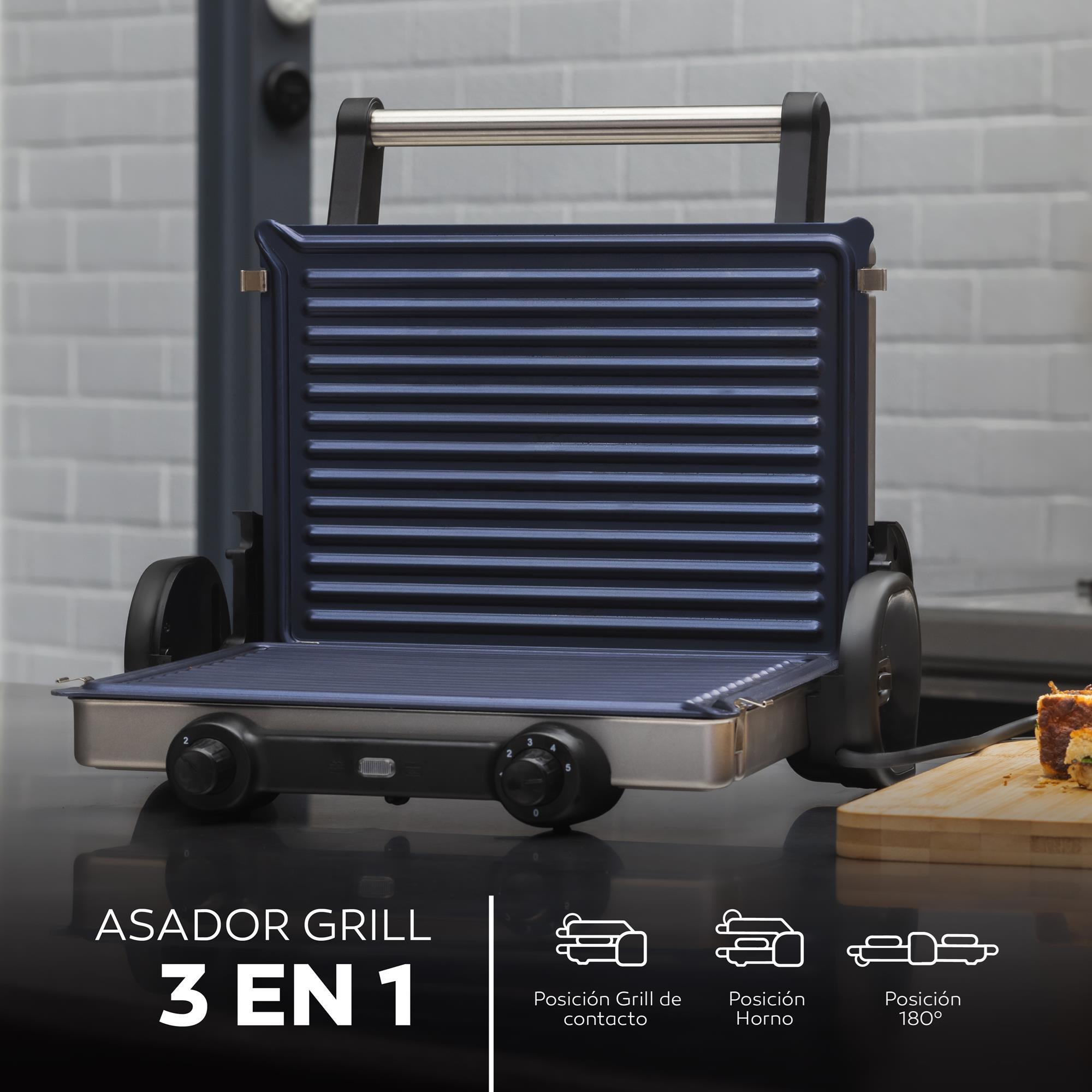 Parrilla eléctrica foodies antiadhernte con grill de 12x32x40cm de 2200w en acero inox y abs y 3 funciones masterpro