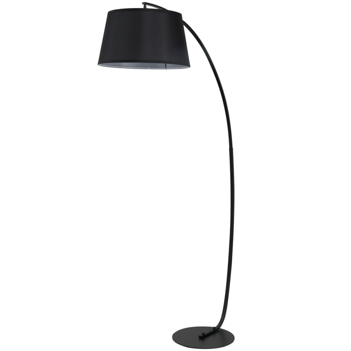 Lámpara de Pie Arco con Pantalla de Tela, Lámpara de Pie para Salón con Casquillo E27 (Bombilla no Incluida) e Interruptor de Pedal, para Dormitorio, Oficina, Negro