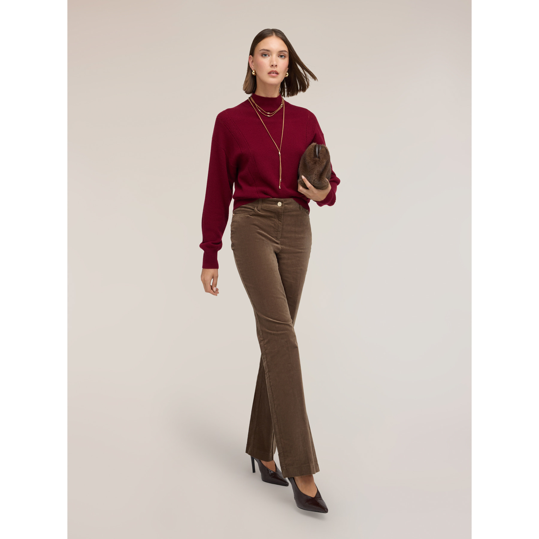 Motivi - Pantaloni flare in velluto a coste - Marrone