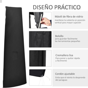 Funda para Sombrilla de Jardín Funda Protectora para Parasol Impermeable de Tela Oxford 300D con Cremallera y Varilla de Soporte Plegable 240x48/70 cm Negro