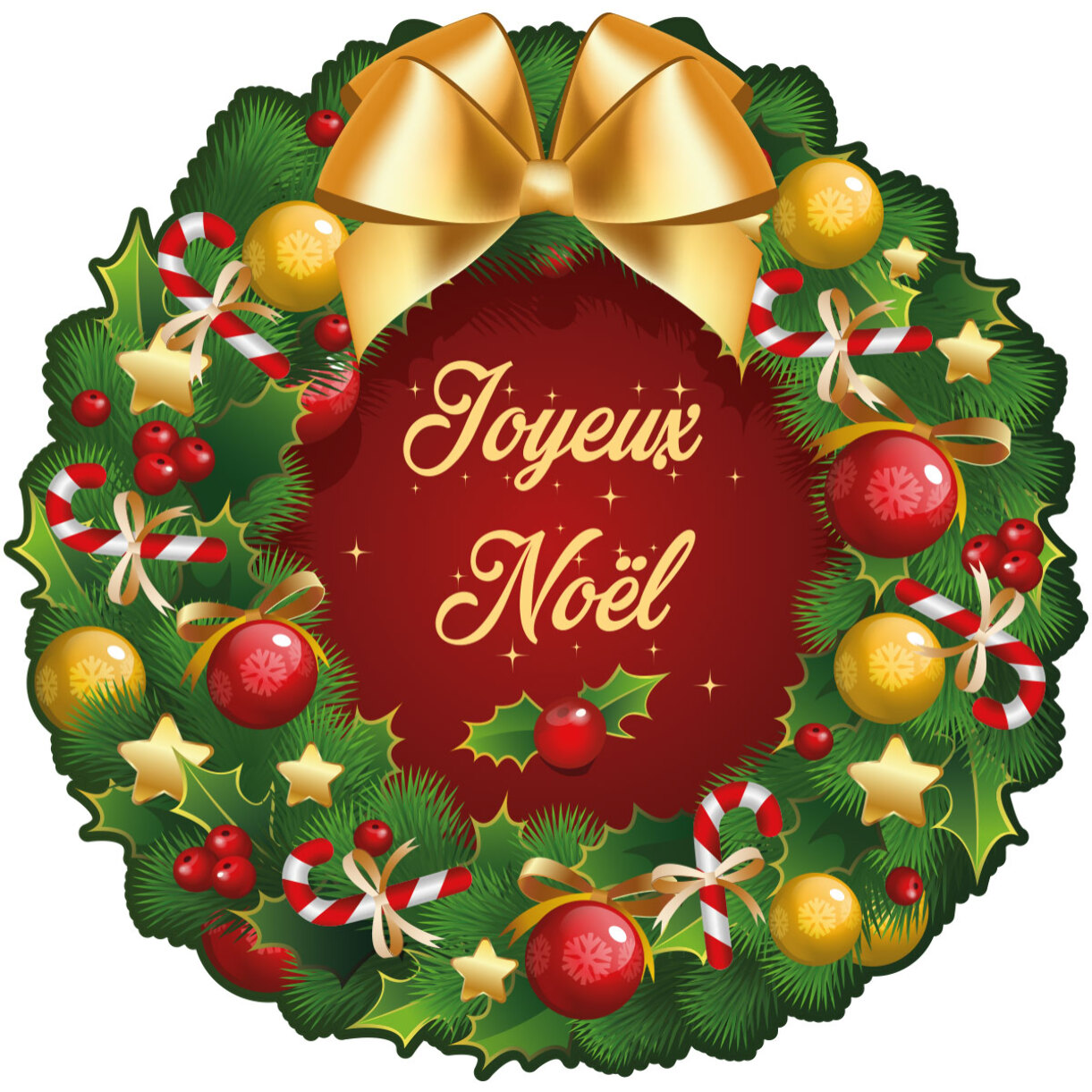Sticker Noël la couronne Joyeux Noël - Autocollants stickers adhésifs noël - décoration fêtes