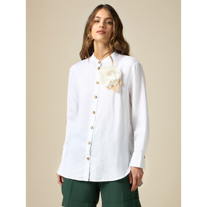 Oltre - Camisa de lino con broche - Blanco