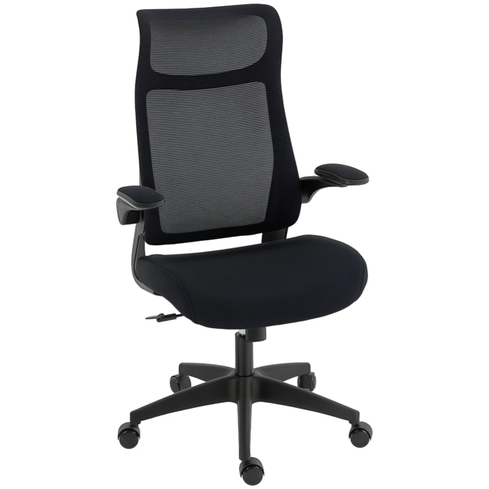 Silla de Oficina Ergonómica Giratoria, con Soporte Lumbar y Reposabrazos 3D Abatibles, Silla de Escritorio de Malla con Reposacabezas Integrado, Función Basculante, Altura Ajustable, Negro