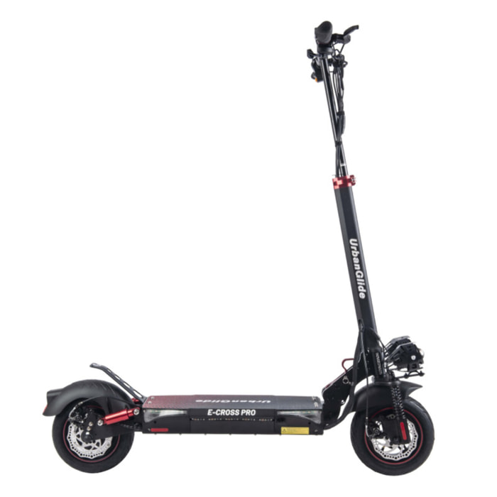 URBANGLIDE eCross Pro  – Trottinette Électrique – 50 km d'Autonomie – Tout-Terrain 10" – Suspensions Avant/Arriè