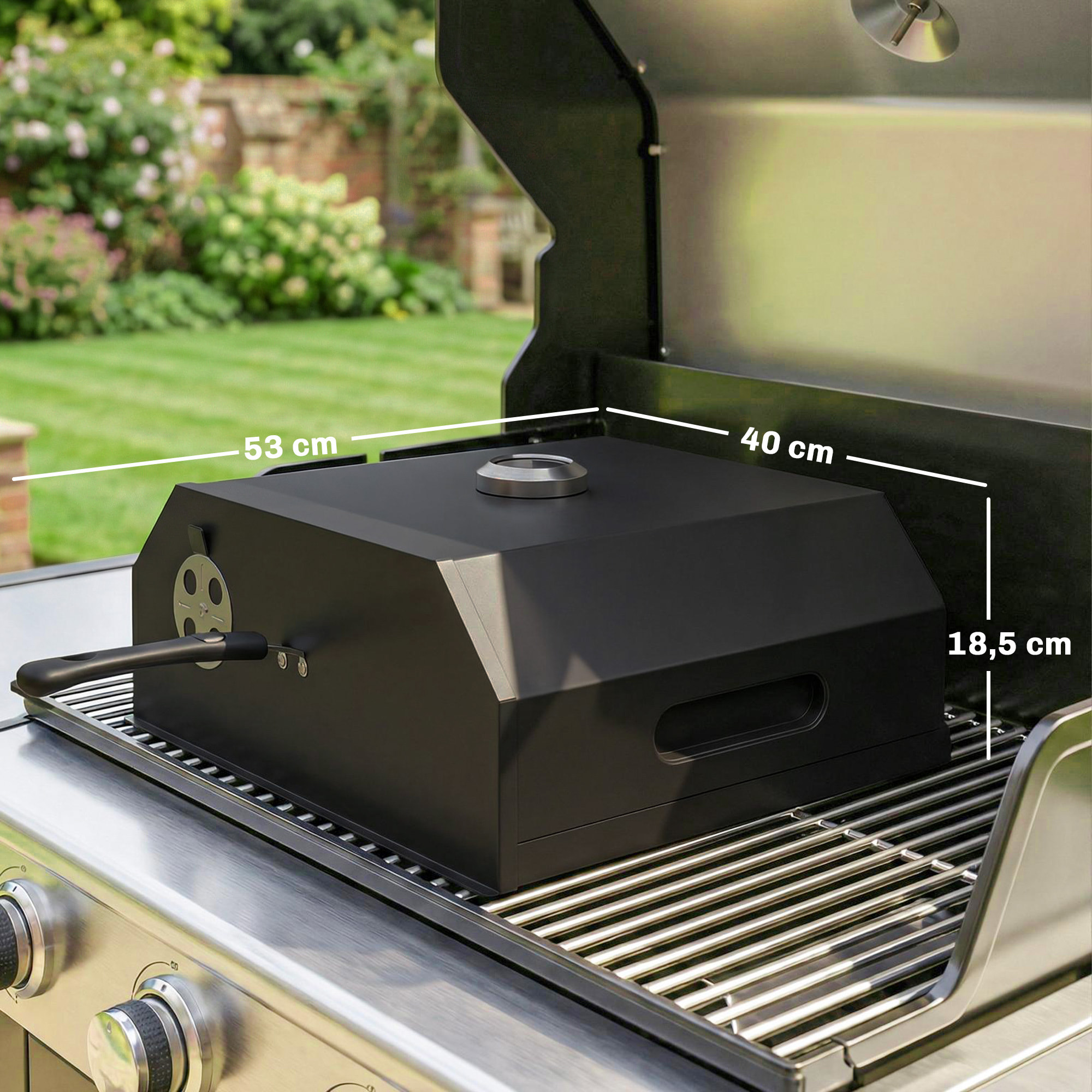 Four à pizza pour barbecue - thermomètre, pierre réfractaire - métal émaillé noir