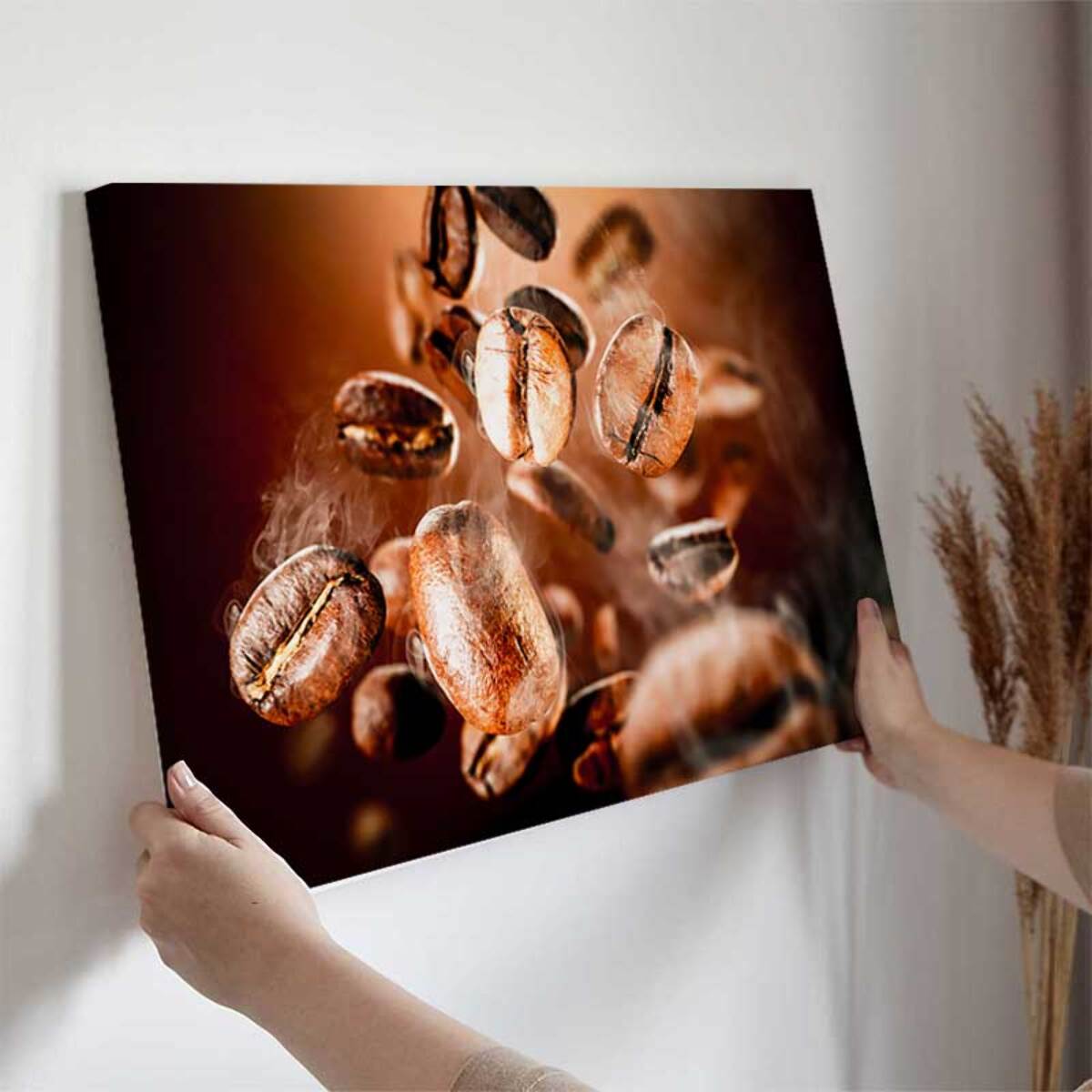 Tableau grains de café en lévitation Toile imprimée