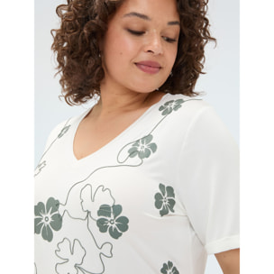 Fiorella Rubino - T-shirt in viscosa con stampa floreale e ricamo - Bianco