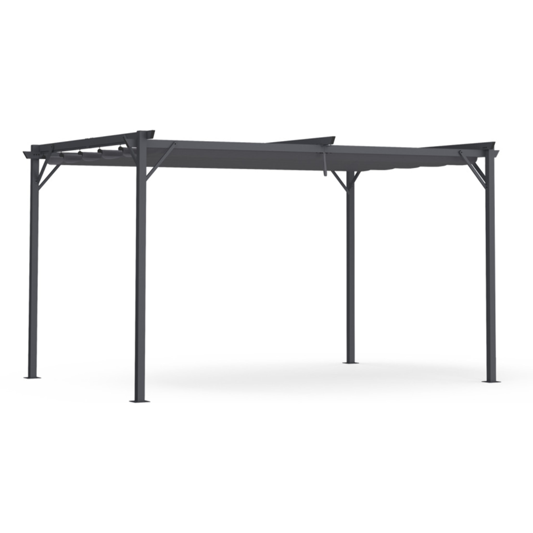 Pergola Marina en acier et toit rétractable gris 3x4m - Structure gris anthracite, toile et stores gris anthracite