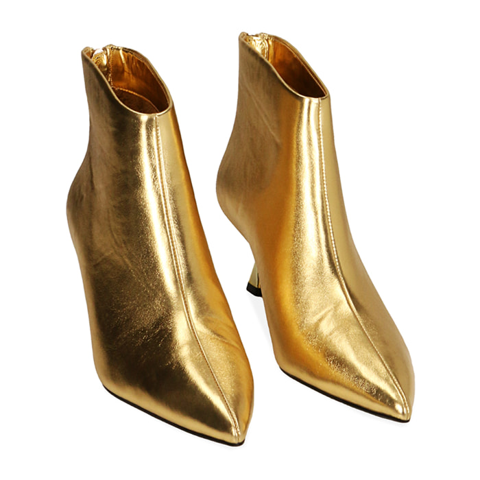 Botines de tacón dorado laminado, tacón 5,5 cm