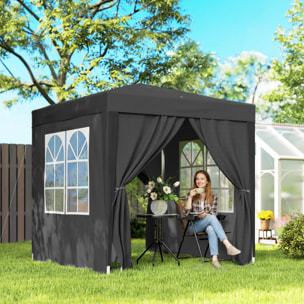 Tonnelle de jardin tente pliante barnum pop-up 2 x 2 m 4 parois latérales amovibles 2 fenêtres sac de transport noir