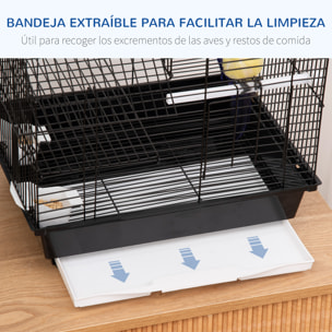 Jaula para Pájaros 39x33x47cm con 3 Puertas 2 Comederos 2 Perchas Columpio Negro