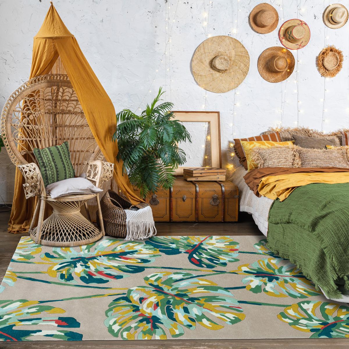 Tapis salon et chambre fait à la main en laine motif floral ZATA