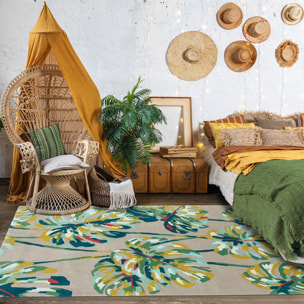 Tapis salon et chambre fait à la main en laine motif floral ZATA