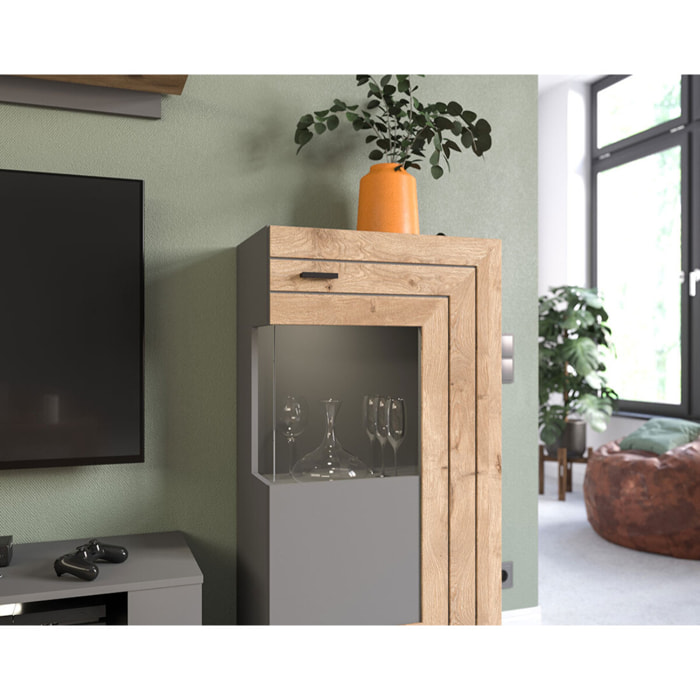Wexford - vitrine - gris et effet bois - 60x117 cm - Bois / Gris