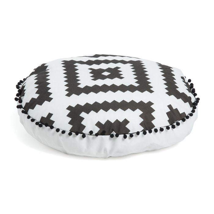 Kave Home - Pouf sfoderabile in acrilico Ethine Ø60 cm con motivo etnico con frange