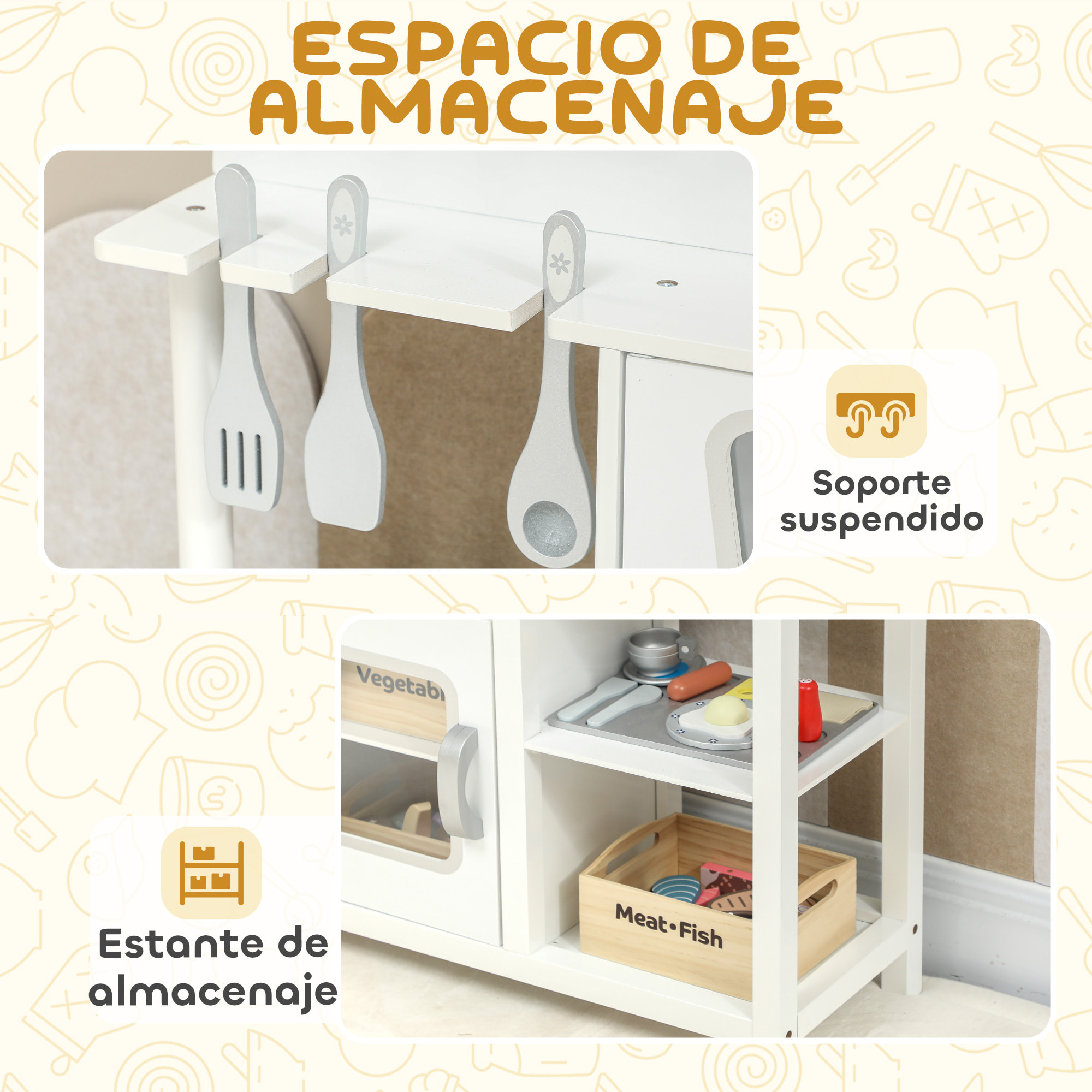 Cocina de Juguete de Madera con Sonido, Cocinita Infantil con Accesorios, Fregadero, Microondas y Fogón, Juguetes para Niños a Partir de 3 Años, 55x24x86 cm, Blanco