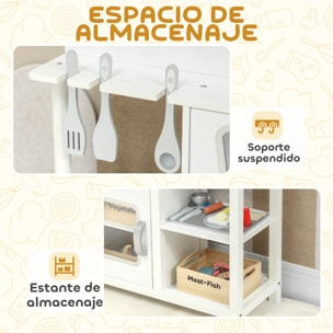Cocina de Juguete de Madera con Sonido, Cocinita Infantil con Accesorios, Fregadero, Microondas y Fogón, Juguetes para Niños a Partir de 3 Años, 55x24x86 cm, Blanco