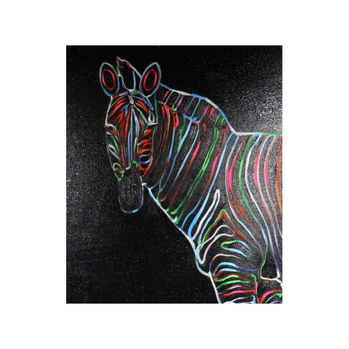 Peinture sur toile 120 cm cadre décoratif mural noir zèbre multicolore - ZEBRA