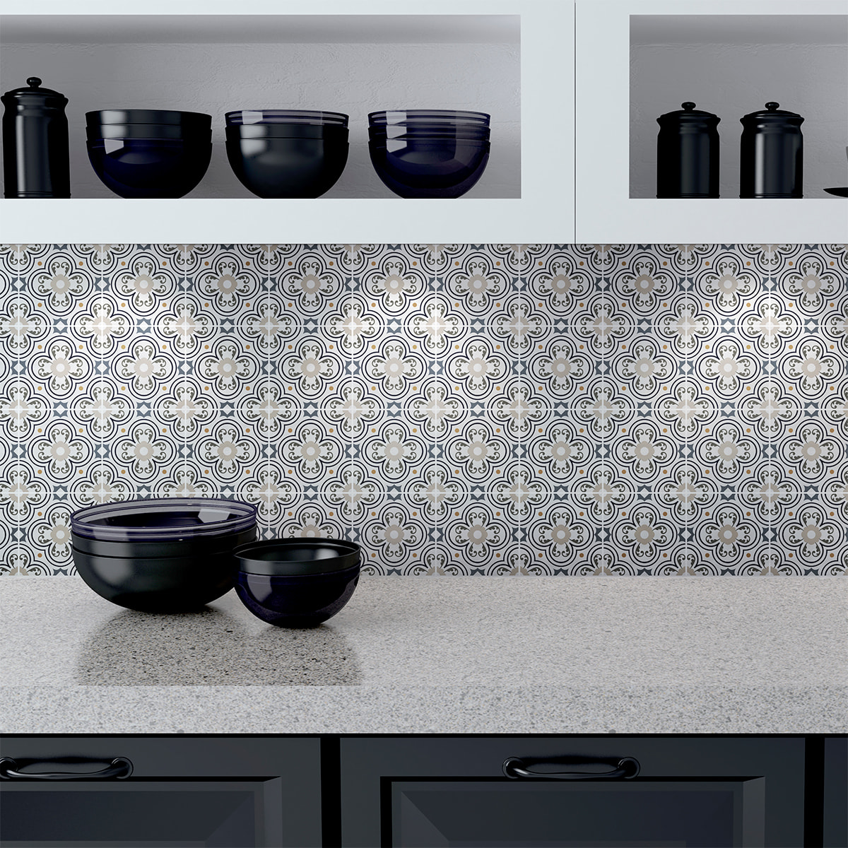 Stickers muraux - Sticker Mural Carrelage adhésif Cuisine Salle de Bain - 24 STICKERS CARREAUX DE CIMENT AZULEJOS GRACIANO