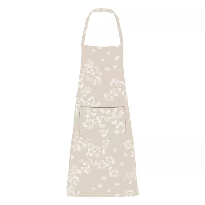 Tablier pur coton enduit motif jacquard beige Mille ginkos naturel