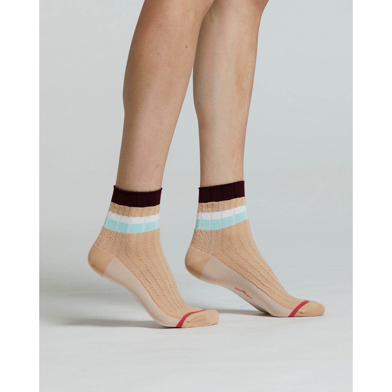 CALZINO COTONE BEGONIA CON RIGHE ORIZZONTALI A CONTRASTO