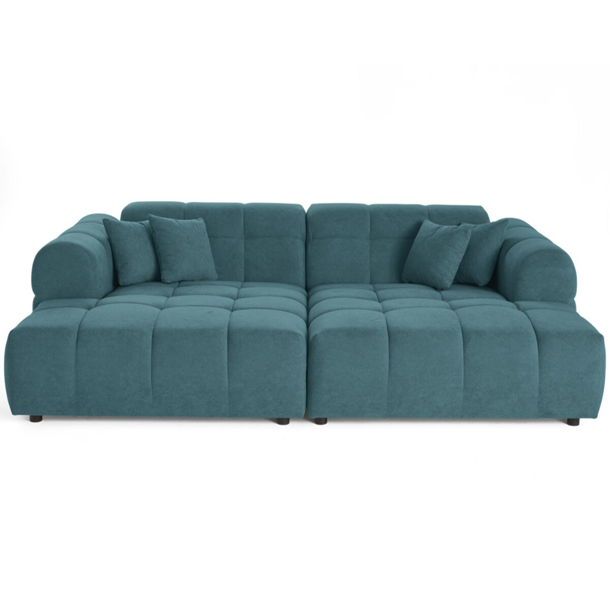 Ray - canapé droit 4 places avec double méridienne - assise profonde - en tissu texturé - Bleu grisé