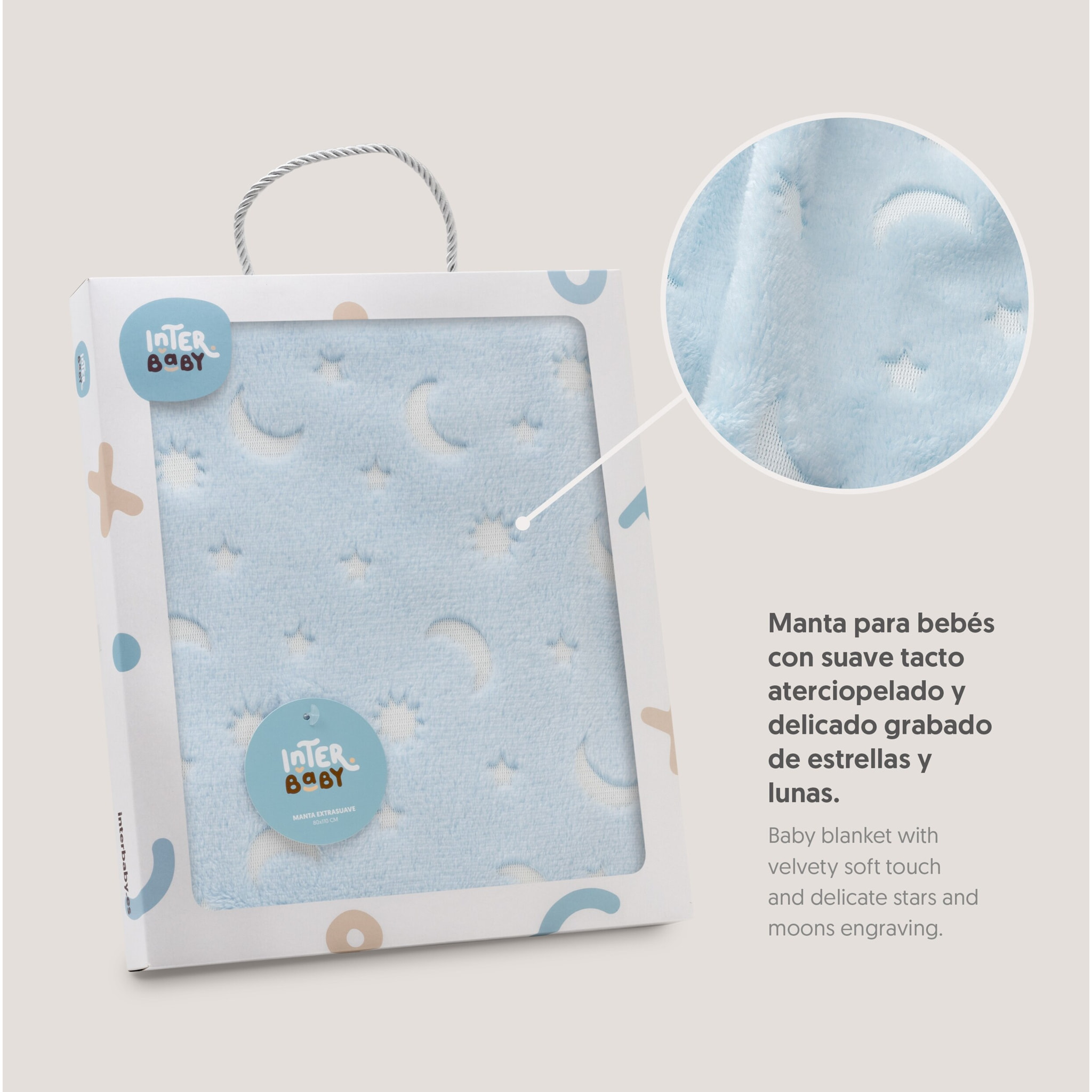 Manta Grabada Luna Estrellas Azul