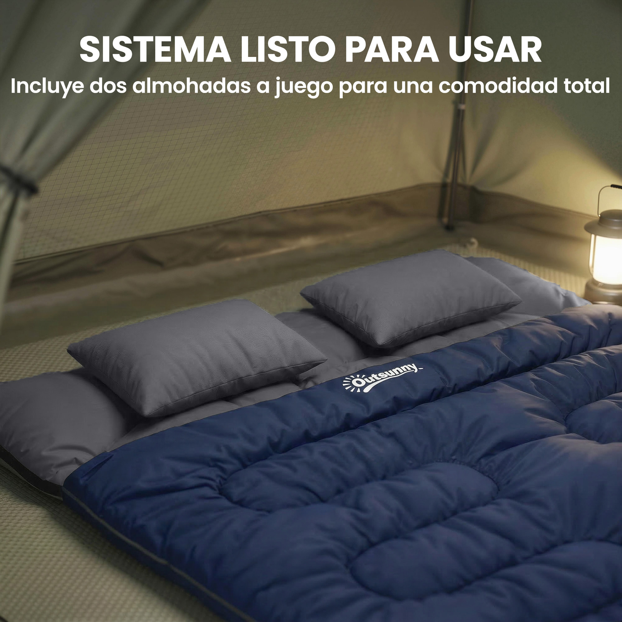 Saco de Dormir Doble Adulto, Ligero, Tamaño Queen para 2 Personas 3 Estaciones, Saco de Dormir Rectangular con 2 Almohadas y Bolsa Transporte, para Días Fríos, Acampar, Senderismo Azul Oscuro