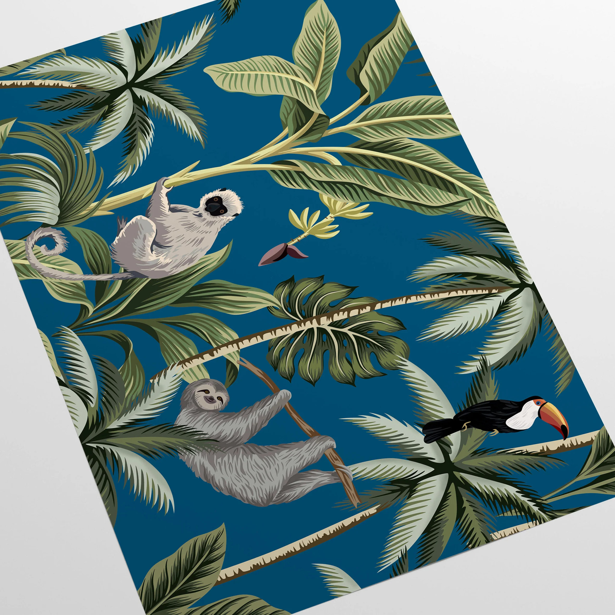 Carta da Parati Jungla Tropicale Blu