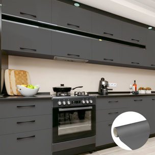 Rouleau adhésif décoratif Vinyle au Mètre - Gris fonce - Sticker Lavable Imperméable Mur Cuisine Meubles