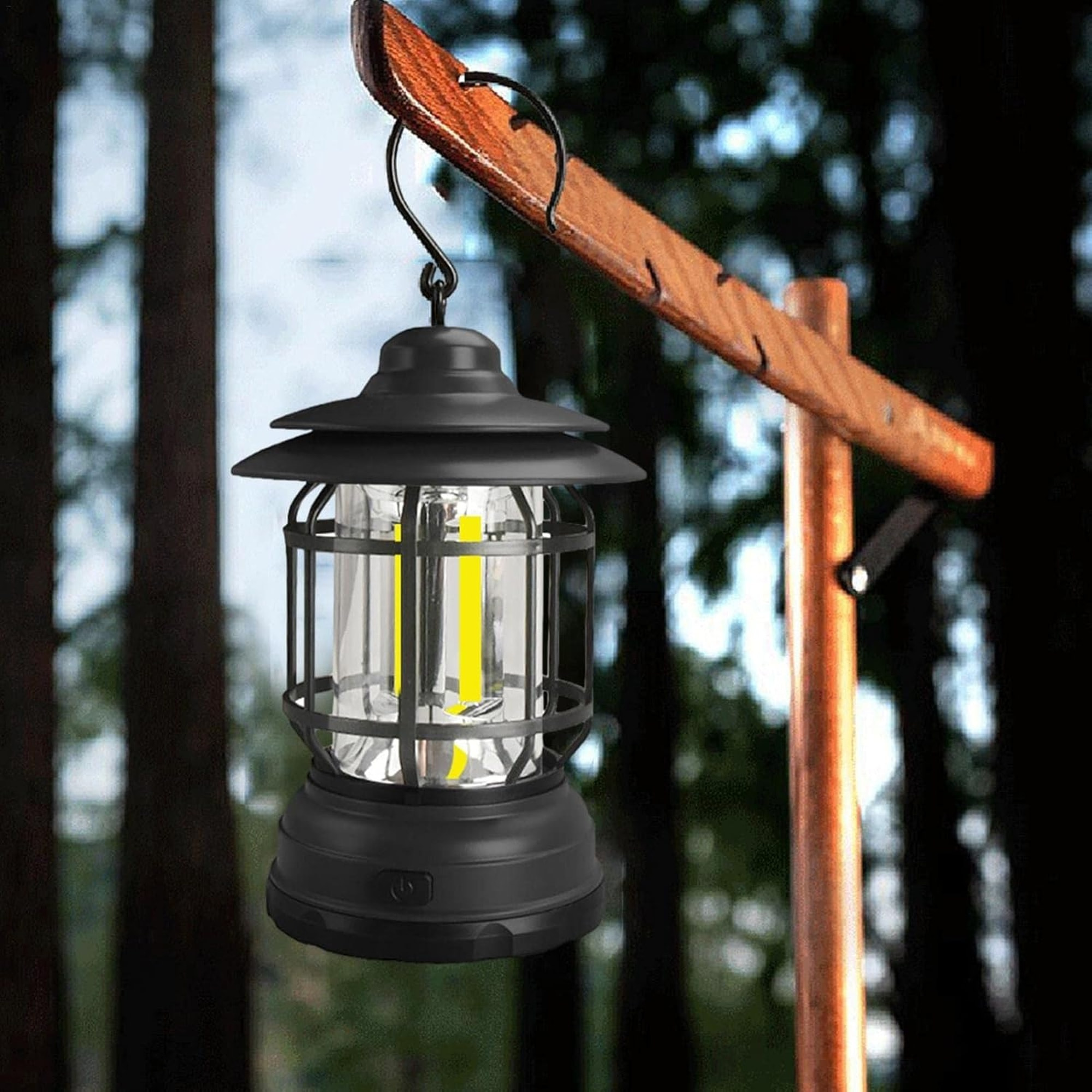 Well home luz de camping ø11,5x17,8cm con 3 bombillas y recargable por usb color negro