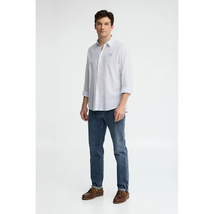 Camisa de rayas cotolino blanca de cuello francés de corte regular y bordado Polo Club