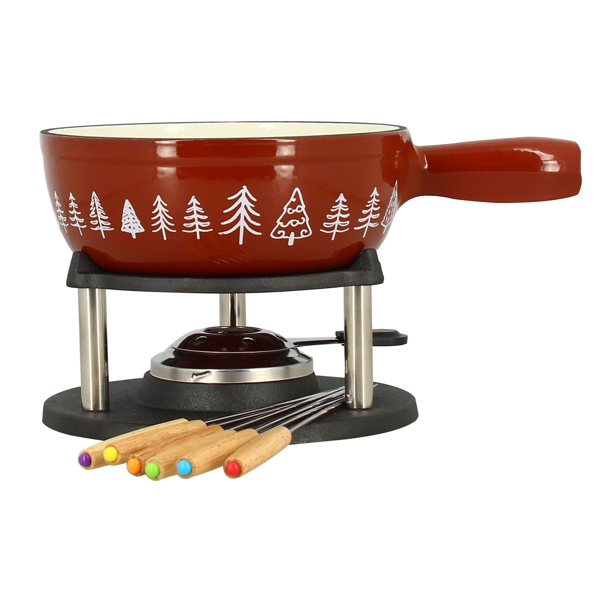 Fondue montagne 1.9l en fonte crème et brique avec 6 fourchettes