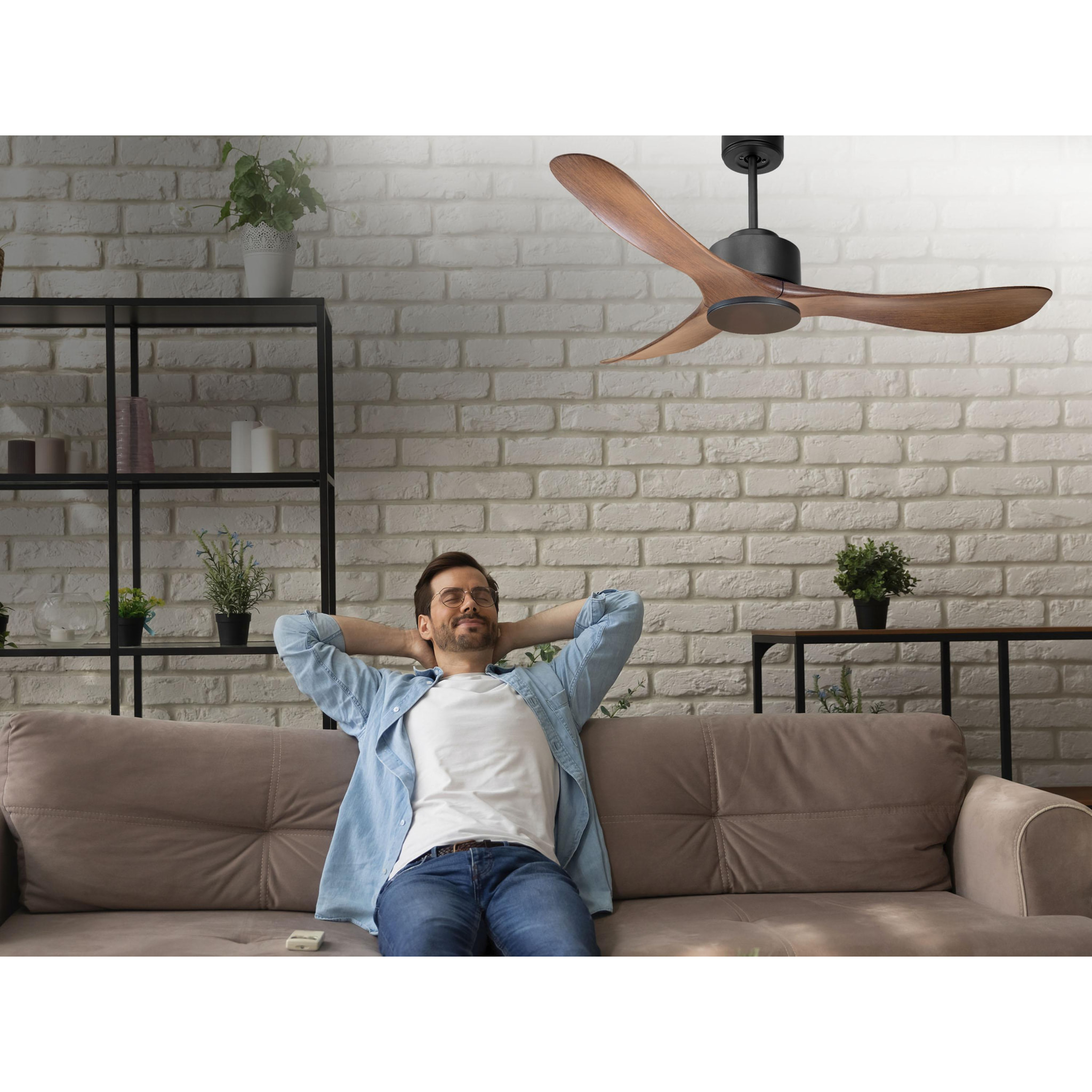 Ventilateur de plafond Réversible Lumière  Thermostat Wifi Moteur à courant continu Toits en pente Télécommande Hypersilence Mémoire Shopify Vendible (AUTOMATIQUE) 40   W Noir