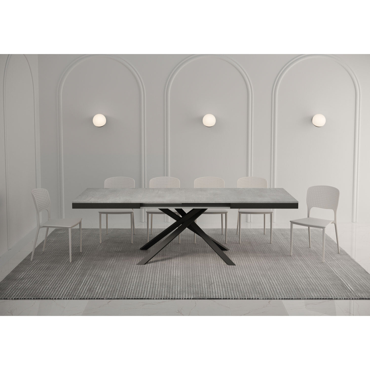 Mesa extensible 90x160/264 cm Karida Evolution cemento estructura antracita