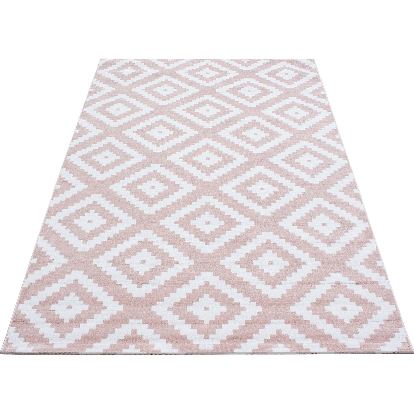 PLUS - Tapis à poils courts losange rose - PLU8005ROS