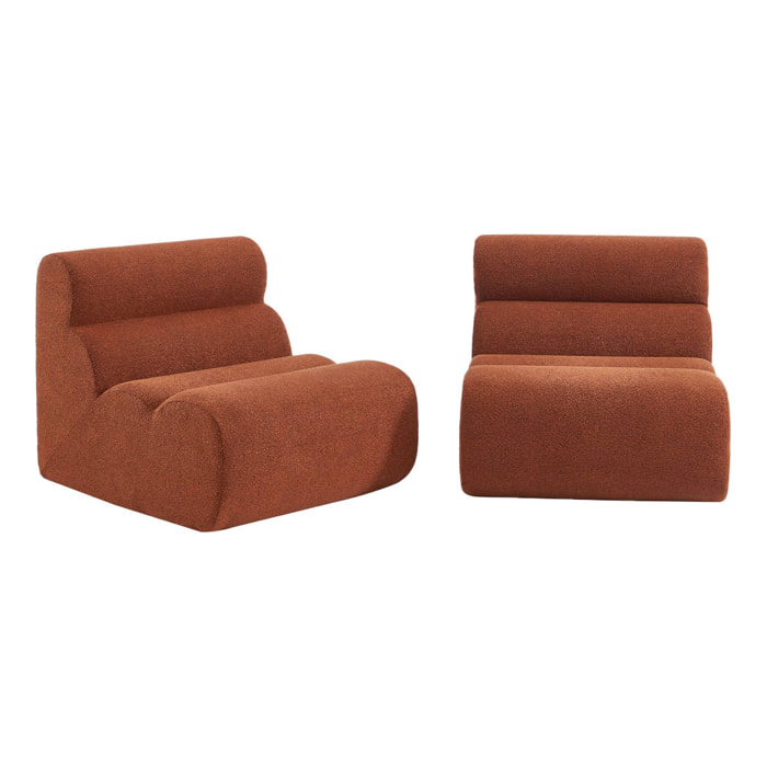 Lot de 2 chauffeuses bouclette texturée terracotta 1 place - L 81 x P 99 x H 75cm - Nova